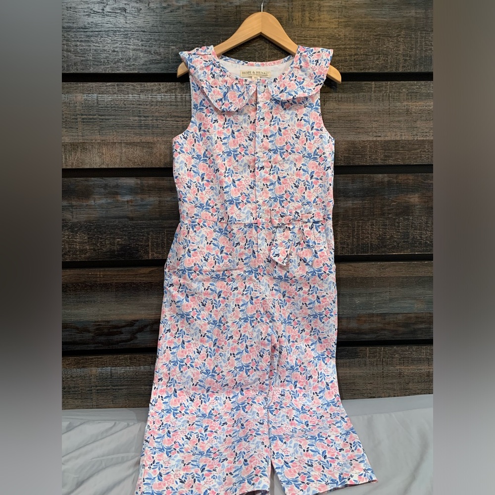 Pink Blue Sleeveless Jumpsuit with Peter Pan Collar